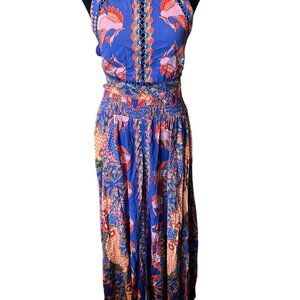 Jaase Boho Floral Maxi Dress Whimsical Bird Print Cutout Halter Style Handmade
